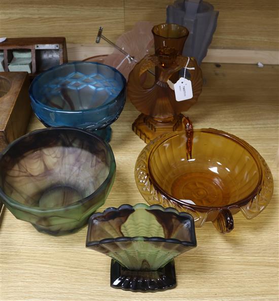 Three items of cloud glass, possibly George Davidson, tallest 24cm